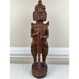 Vintage Hand Carved Wood Yaksha Guardian Statue Thai Temple Protector 13.5 Inch